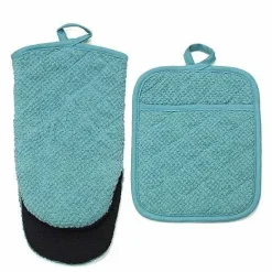 Discount Food Network Terry Neoprene Oven Mitt & Pot Holder Set Kitchen Linens