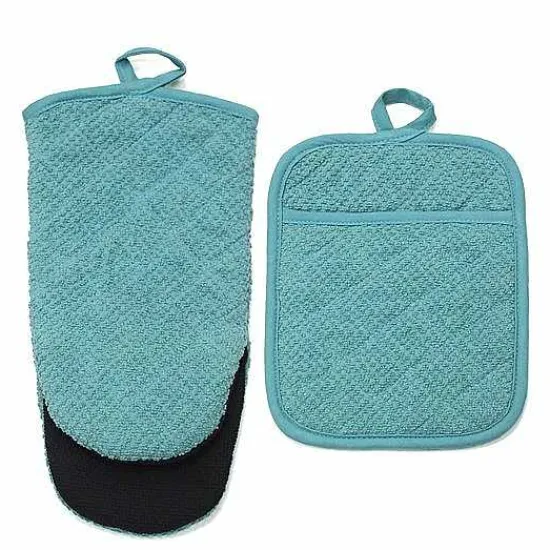 Discount Food Network Terry Neoprene Oven Mitt & Pot Holder Set Kitchen Linens