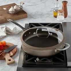 Clearance Food Network Textured Titanium 12-In. Nonstick Covered Deep Skillet Cookware & Bakeware